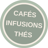 un 'macaron' avec inscrit cafés, infusions, thés